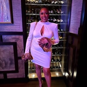 ASOS White Long-Sleeve Keyhole Midi Dress with Statement Ruffle Cuffs